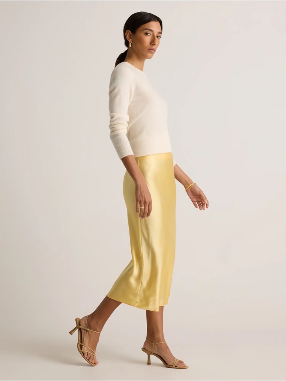 Quince Silk Skirt Midi in Yellow - Picture 3 of 9